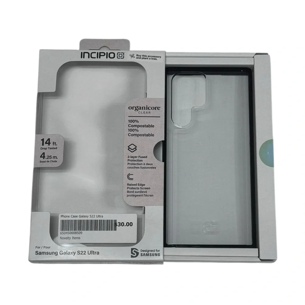 Samsung Galaxy S22 Ultra Incipio Clear Phone Case with Black Trim.